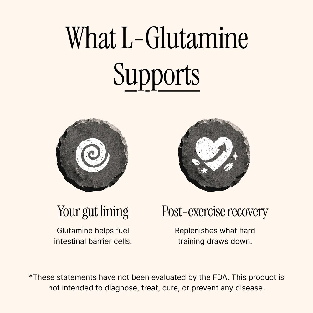 An informational graphic on the potential benefits of l-glutamine powder by Longplay Wellness