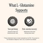 An informational graphic on the potential benefits of l-glutamine powder by Longplay Wellness