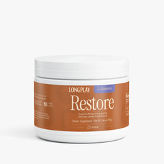 Longplay Groundwork Restore L-glutamine powder container, front label