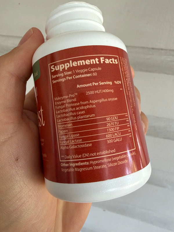 Close-up of the Longplay Digest supplement facts panel showing disclosed enzyme activity units