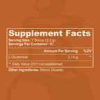 Supplement Facts panel for Longplay Restore L-glutamine powder
